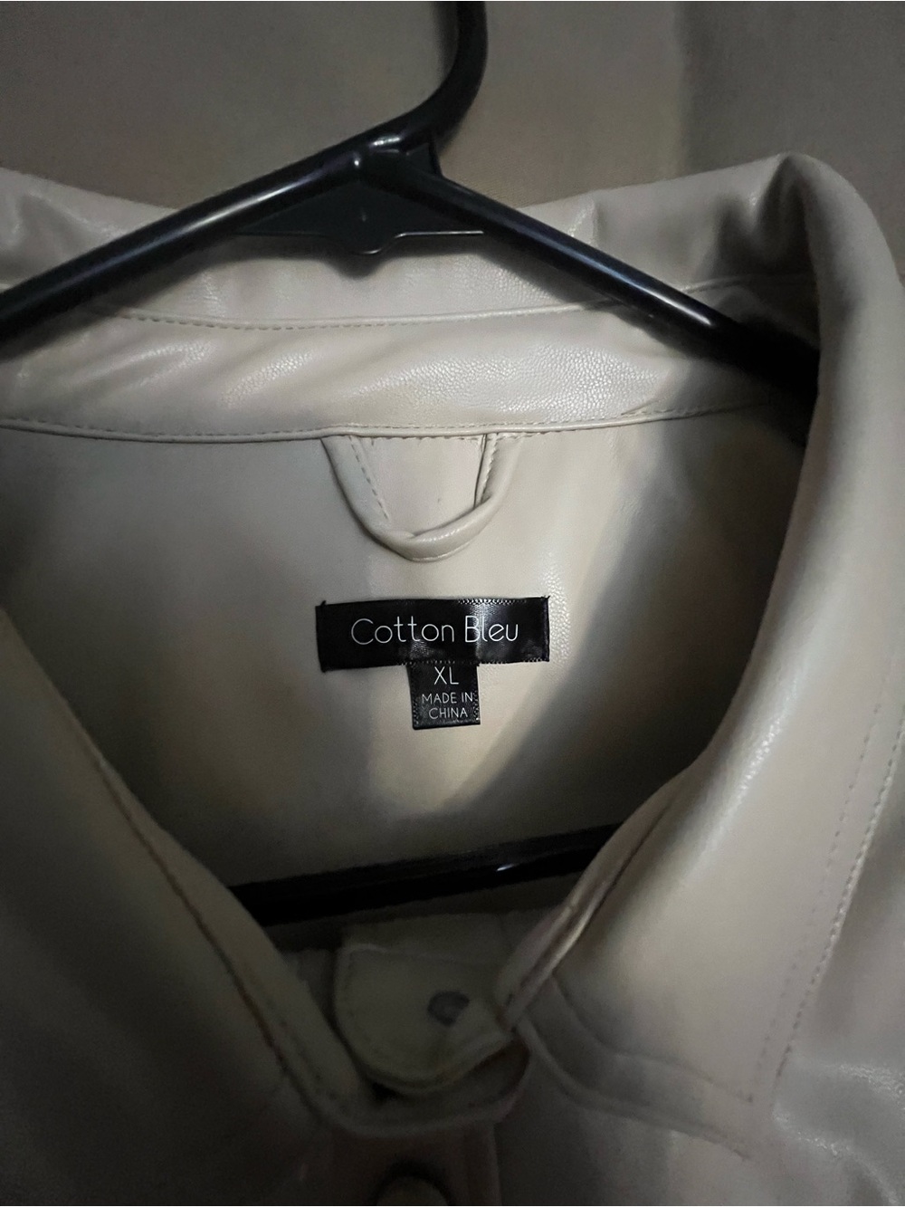 Cream Faux Leather Button Front Shirt Jacket - Picture 2 of 10